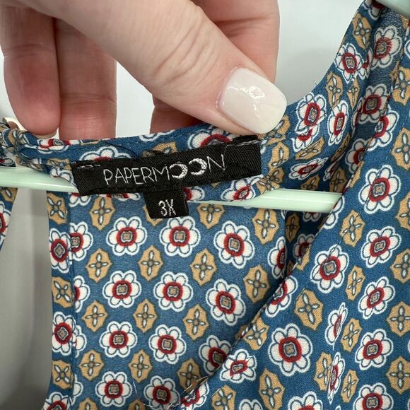 Paper Moon Womens Blouse‎ Plus Size 3X Multicolor Geometric Floral Business Wear - Picture 3 of 8